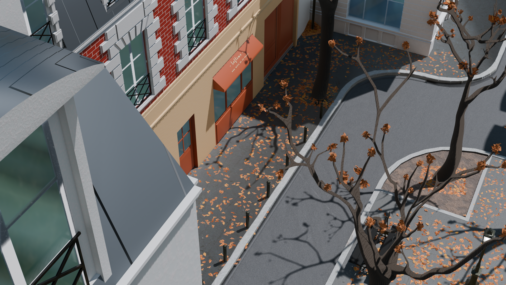 Bird-eye view of parisian street